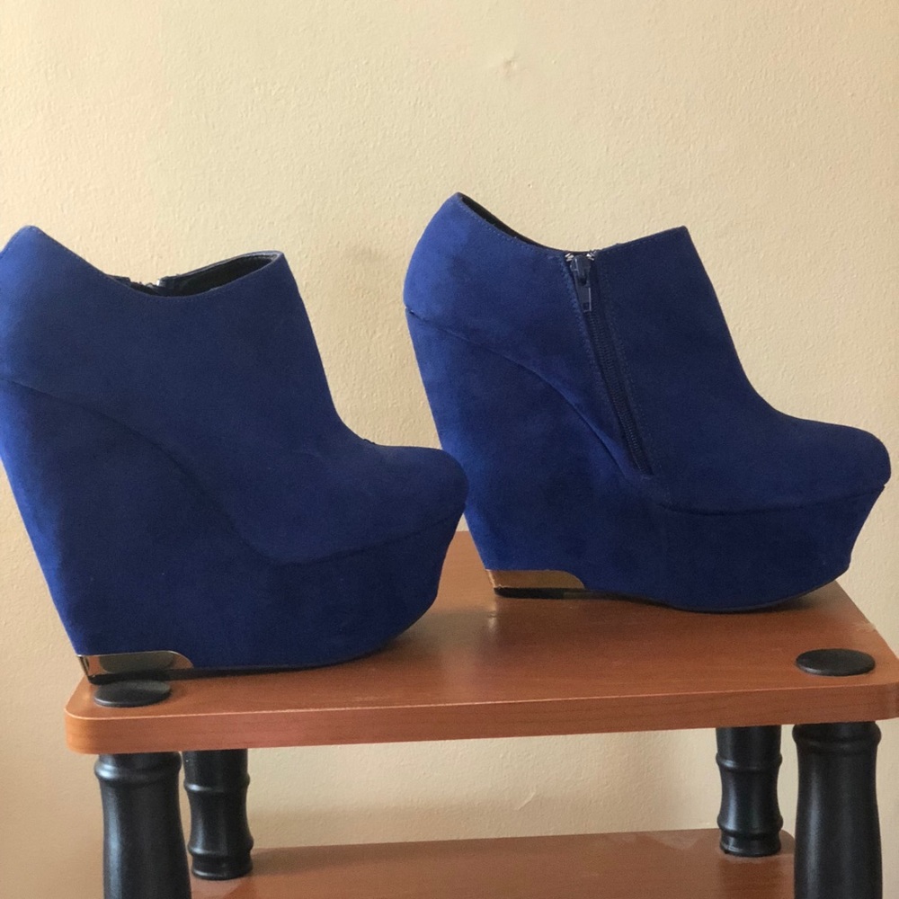 Royal Blue Wedge Ankle Booties